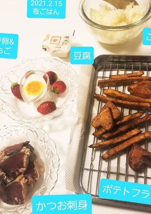 かつお刺身☆&ポテト&苺&ゆで卵&豆腐☆-レシピのメイン写真