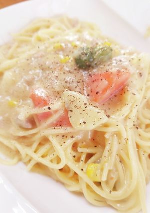 残りシチューでパスタランチ-レシピのメイン写真