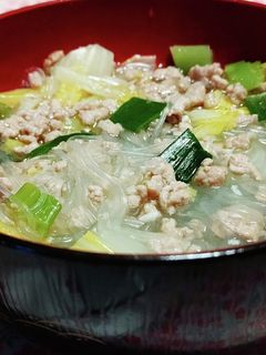 塩麹漬物で!白麻婆風春雨スープ-レシピのメイン写真