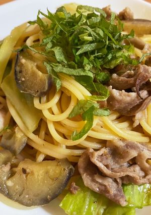 豚肉と茄子とキャベツの和風柚子胡椒パスタ-レシピのメイン写真
