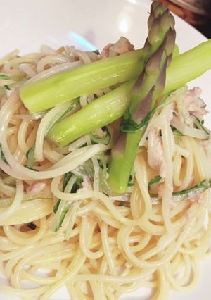 ツナと水菜の緑全開パスタ(2人前)-レシピのメイン写真