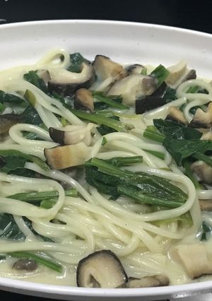 椎茸とほうれん草の豆乳クリームスープ素麺-レシピのメイン写真