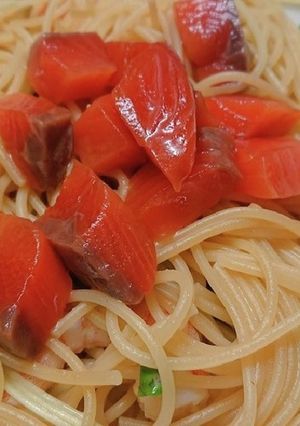 サーモンの刺身とえびのパスタ-レシピのメイン写真