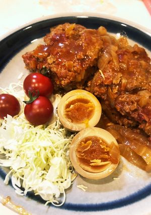 フライパンで作る簡単、ジャンボハンバーグ-レシピのメイン写真