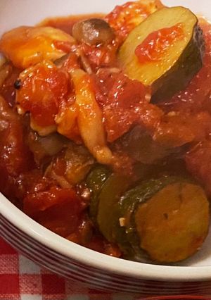 鶏むね肉となすズッキーニしめじのトマト煮-レシピのメイン写真