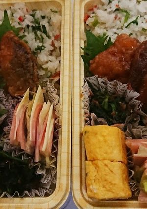 【夫婦弁当①】セリご飯と冷食-レシピのメイン写真