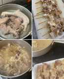 生アキレス腱と　牛すじ肉で　おでん牛筋串