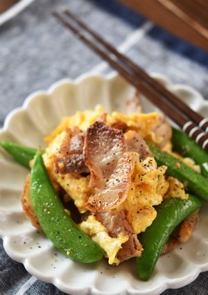 豚バラとスナップえんどうのチーズ卵炒め-レシピのメイン写真