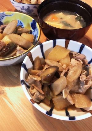 根菜☆豚バラとごぼう大根となすの煮物-レシピのメイン写真