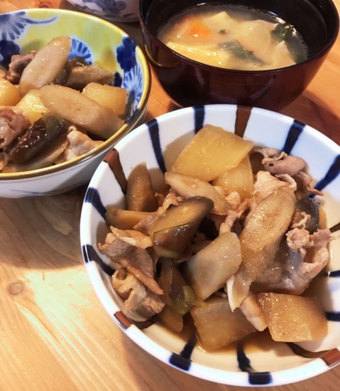 根菜☆豚バラとごぼう大根となすの煮物-レシピのメイン写真