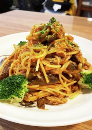 【簡単サバ缶レシピ】なすとしめじのパスタ-レシピのメイン写真