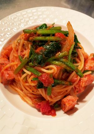 ほうれん草と厚切りベーコンのトマトパスタ-レシピのメイン写真