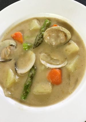 はまぐりとアスパラのごま豆乳春鍋-レシピのメイン写真