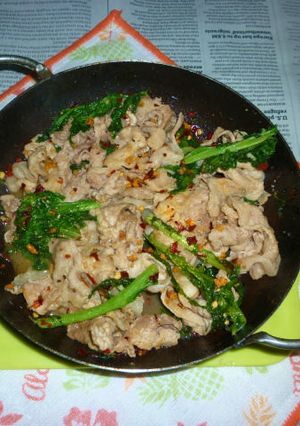 わさび菜と豚肉のオリーブオイル炒め-レシピのメイン写真