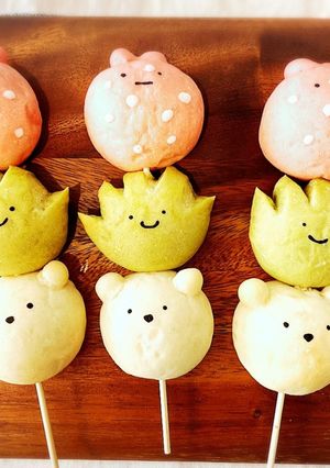 ひな祭りに★すみっこぐらし３色だんごパン-レシピのメイン写真