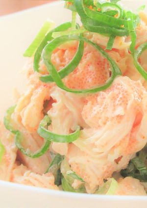 鶏ささみと青ねぎのたらこマヨネーズあえ-レシピのメイン写真