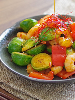 芽キャベツとエビの中華炒め-レシピのメイン写真