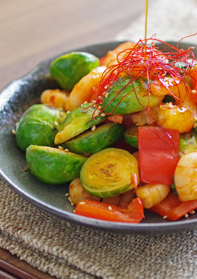 芽キャベツとエビの中華炒め-レシピのメイン写真