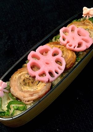 如月25 豚バラ肉巻き 花レンコンご飯-レシピのメイン写真