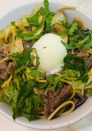 大葉が香る！具だくさんのすき焼きパスタ-レシピのメイン写真