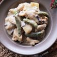 鶏胸肉とスナップえんどうの豆乳クリーム煮