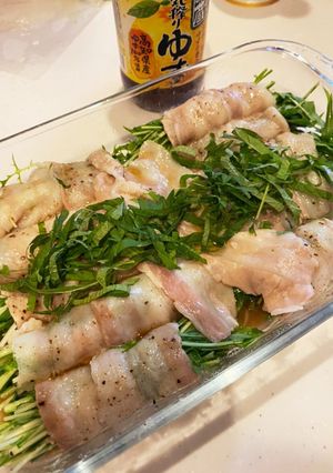 レンチン豚バラで肉巻き水菜♡-レシピのメイン写真