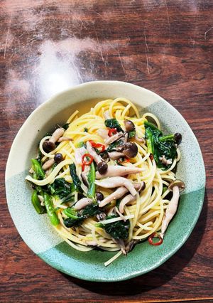 ほうれん草と茸のレモンガーリックパスタ-レシピのメイン写真