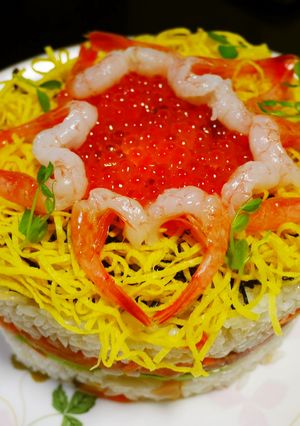 甘えびハートのちらし寿司ケーキ-レシピのメイン写真