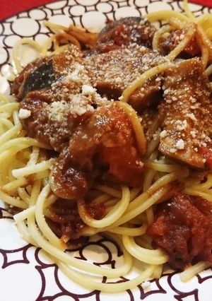 ナスとトマトの八丁味噌焼きパスタ-レシピのメイン写真