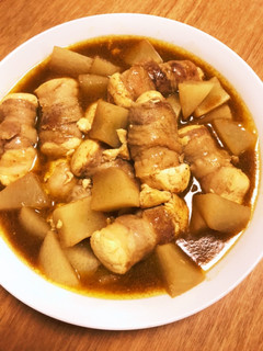 豆腐の豚バラ巻きと大根のスープカレー-レシピのメイン写真