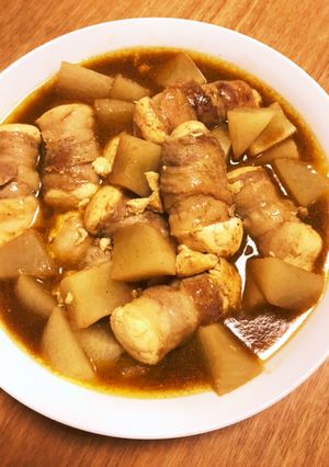 豆腐の豚バラ巻きと大根のスープカレー-レシピのメイン写真