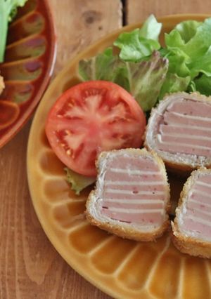 節約おかず*ハムとチーズのしましまフライ-レシピのメイン写真