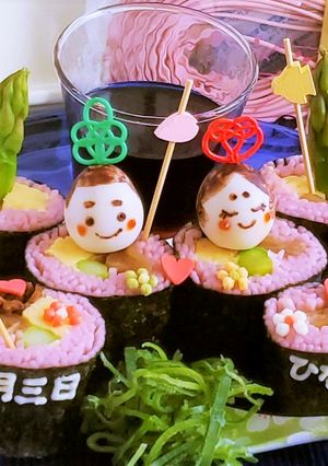 簡単ひな祭り麺巻き寿司♪おひなさま☆-レシピのメイン写真