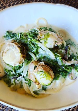 ベビーほたてとあおさの豆乳クリームパスタ-レシピのメイン写真