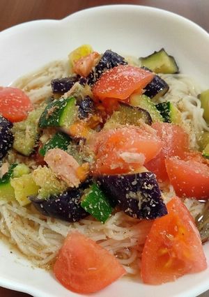 【幼児食】夏野菜とツナの冷やしそうめん-レシピのメイン写真