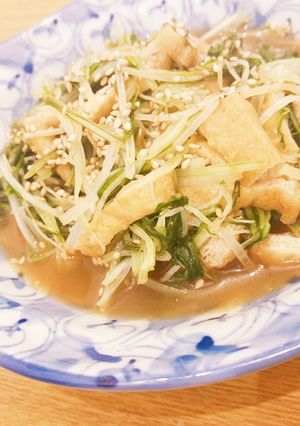 油揚げしみしみ!水菜と油揚げの簡単煮-レシピのメイン写真
