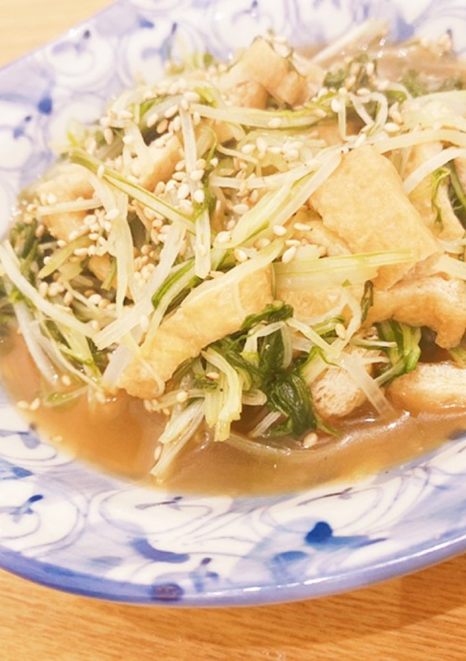 油揚げしみしみ！水菜と油揚げの簡単煮-レシピのメイン写真