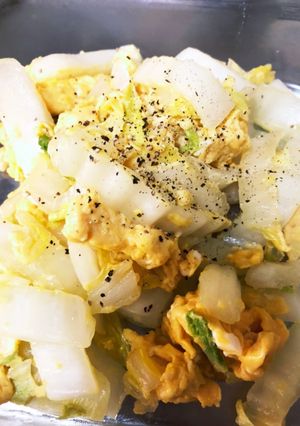 白菜と卵炒め、肉焼いたフライパンお掃除-レシピのメイン写真