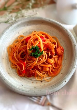 トマトとケチャップでシーフードパスタ-レシピのメイン写真