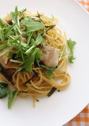 豚バラと水菜の和風スパゲッティ【ほこた】-レシピのメイン写真