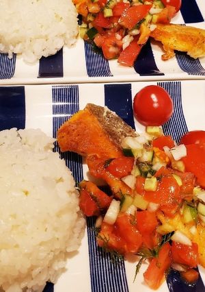 鮭のムニエルごろごろ野菜のすし酢ソース-レシピのメイン写真