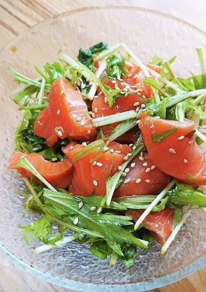 水菜とサーモンのピリ辛サラダ-レシピのメイン写真