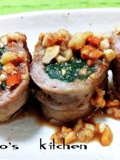 ザクザクナッツだれの春菊肉巻き-レシピのメイン写真