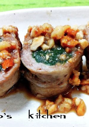 ザクザクナッツだれの春菊肉巻き-レシピのメイン写真