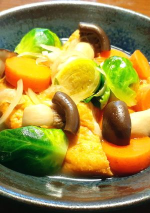 がんもどきの煮物　芽キャベツ＆発酵玉葱-レシピのメイン写真