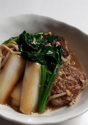 和風煮込みハンバーグ☆焼き長ネギも一緒に-レシピのメイン写真
