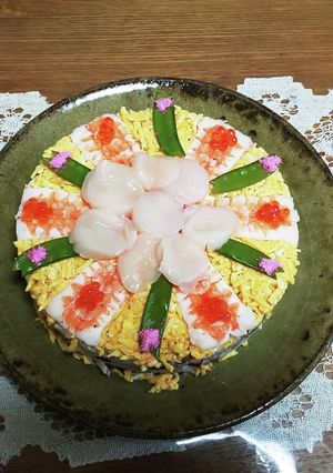 散らし寿司の押しお寿司ケーキです。-レシピのメイン写真