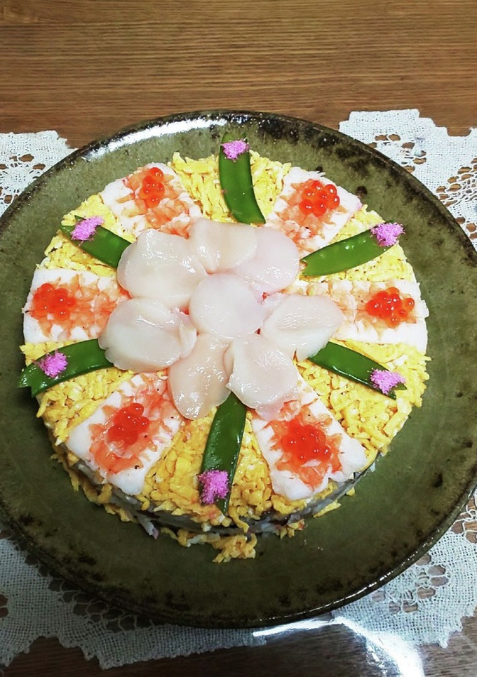 散らし寿司の押しお寿司ケーキです。-レシピのメイン写真