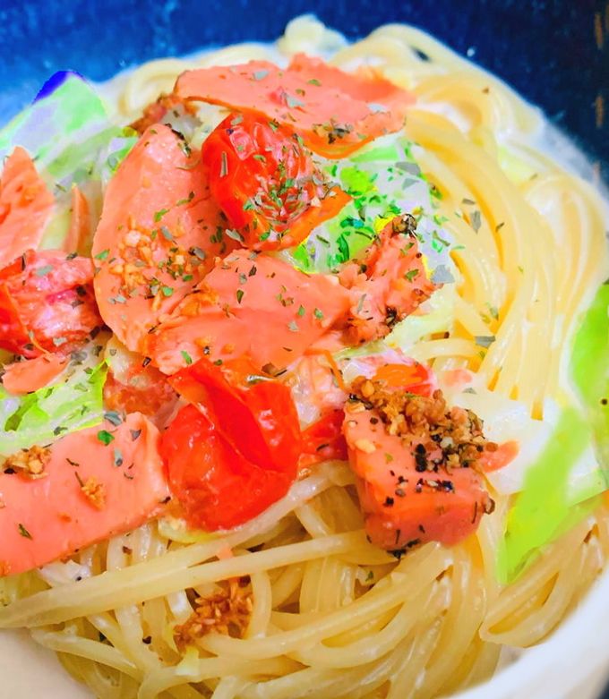 春キャベツと焼鮭の豆乳クリームパスタ♡-レシピのメイン写真