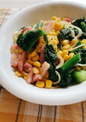 超簡単！ちぢみほうれん草のパスタ-レシピのメイン写真
